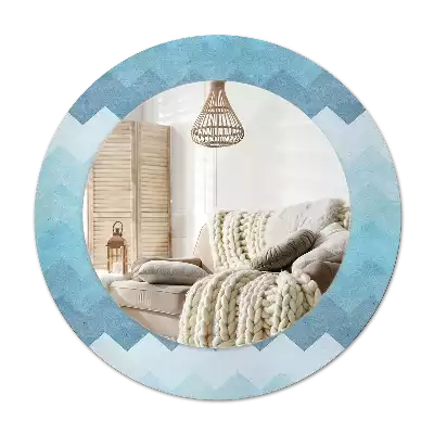 Round wall mirror decor Blue chevron