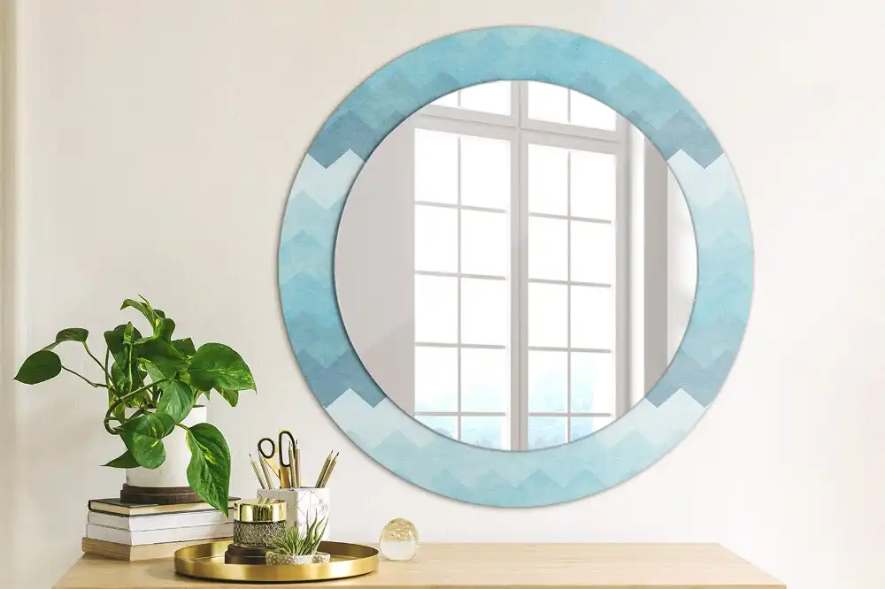 Round wall mirror decor Blue chevron