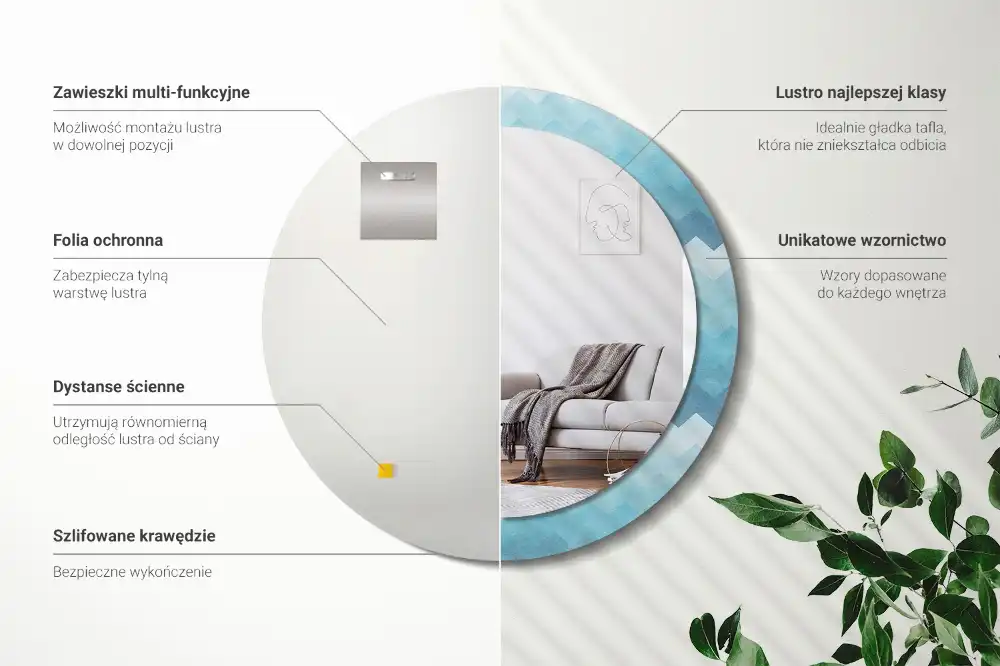 Round wall mirror decor Blue chevron