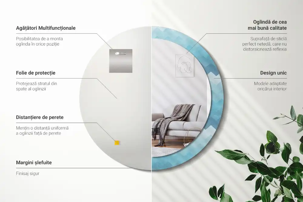 Round wall mirror decor Blue chevron