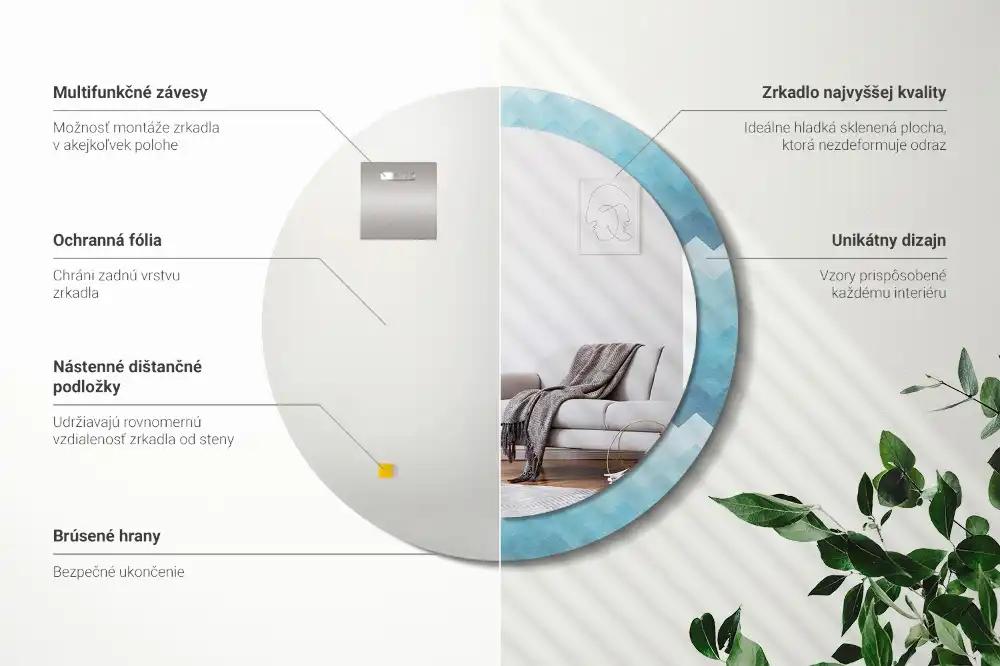 Round wall mirror decor Blue chevron