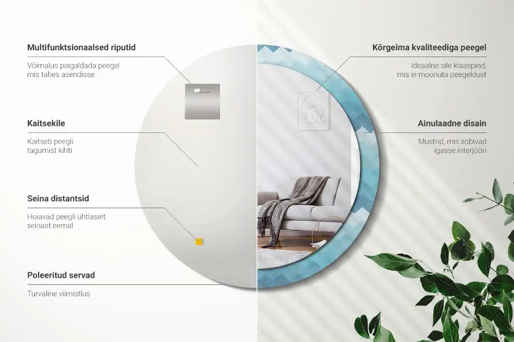 Round wall mirror decor Blue chevron