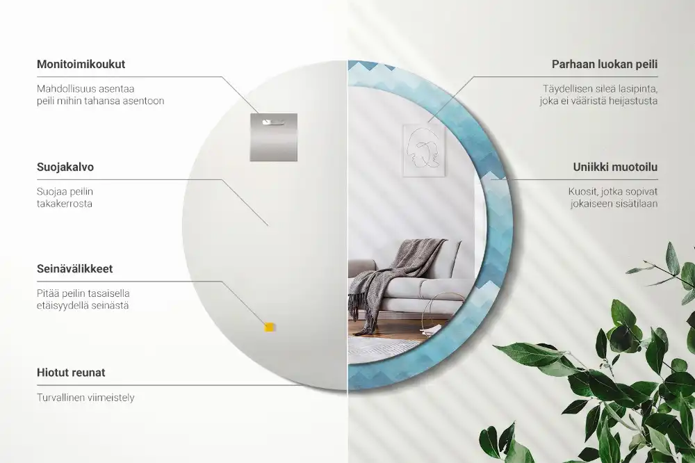 Round wall mirror decor Blue chevron