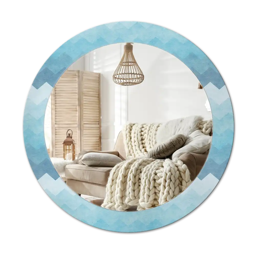Round wall mirror decor Blue chevron