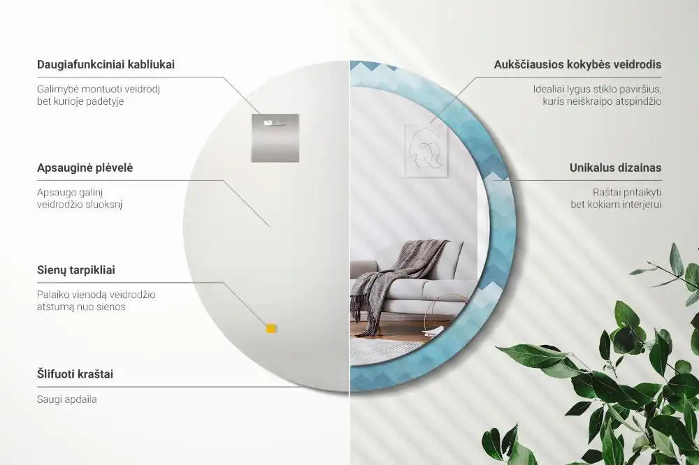 Round wall mirror decor Blue chevron