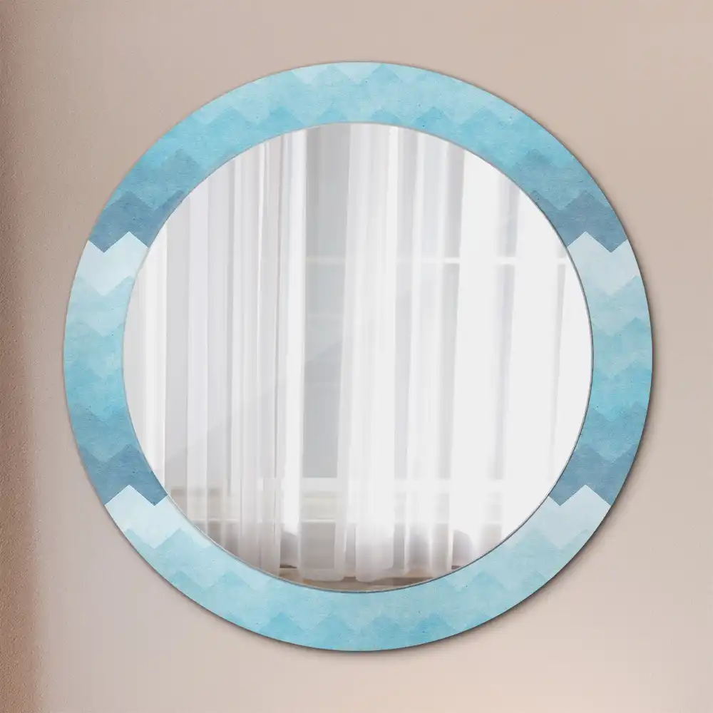 Round wall mirror decor Blue chevron