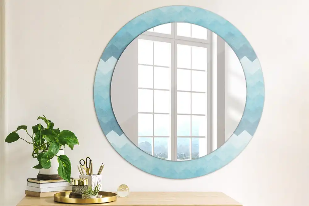 Round wall mirror decor Blue chevron