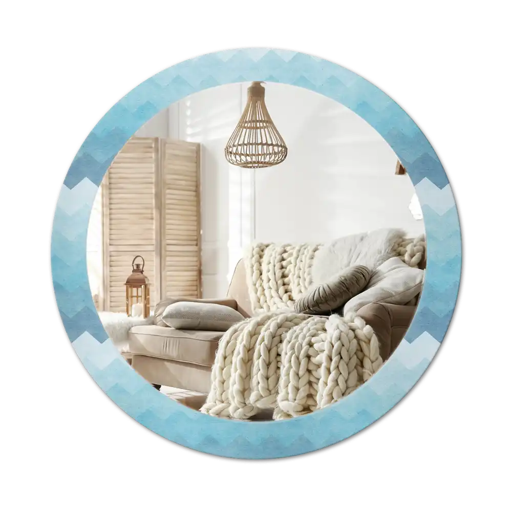 Round wall mirror decor Blue chevron