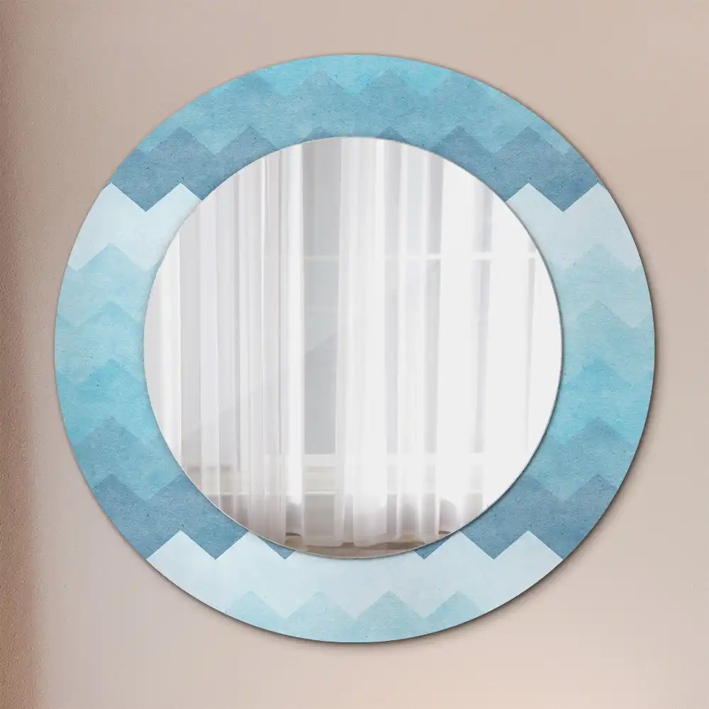 Round wall mirror decor Blue chevron