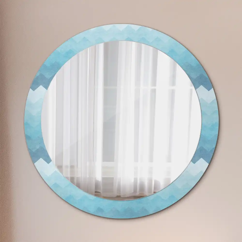 Round wall mirror decor Blue chevron