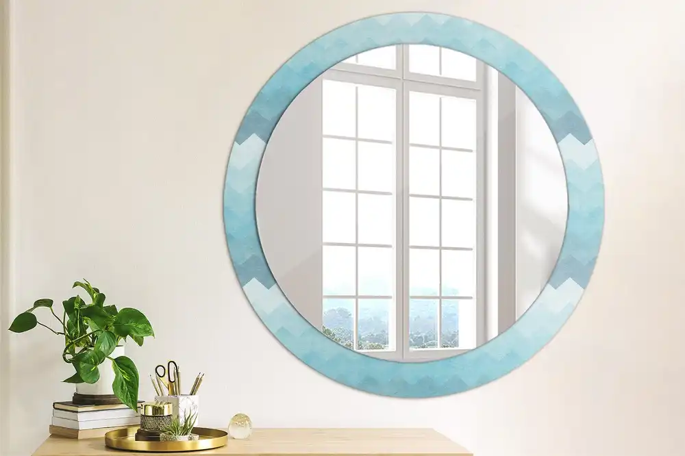 Round wall mirror decor Blue chevron