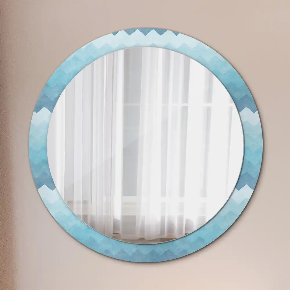 Round wall mirror decor Blue chevron