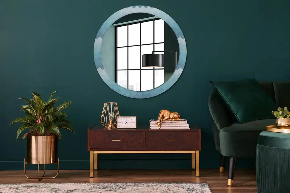 Round wall mirror decor Blue chevron