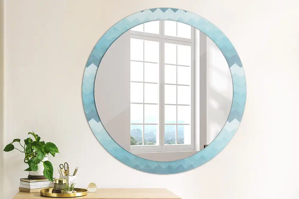 Round wall mirror decor Blue chevron
