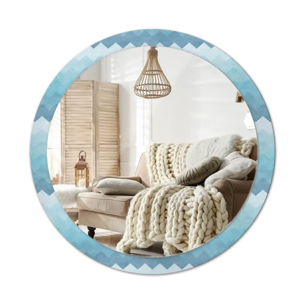 Round wall mirror decor Blue chevron