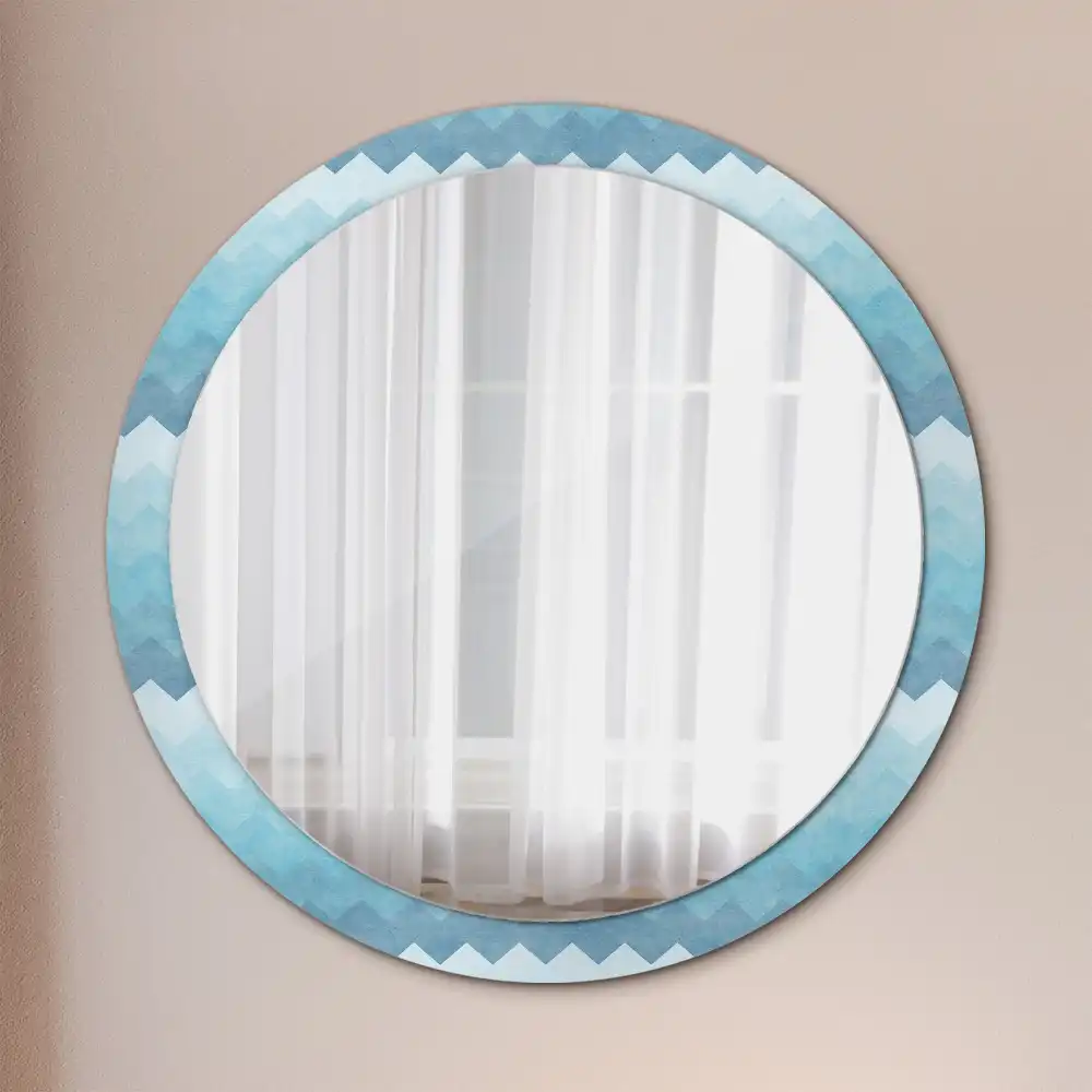 Round wall mirror decor Blue chevron