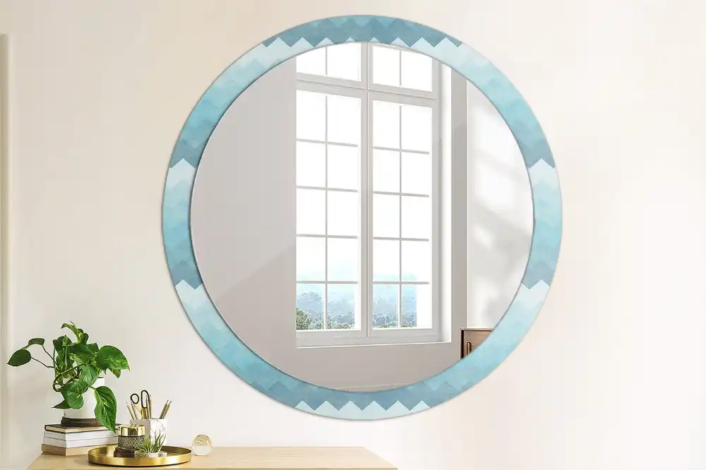 Round wall mirror decor Blue chevron