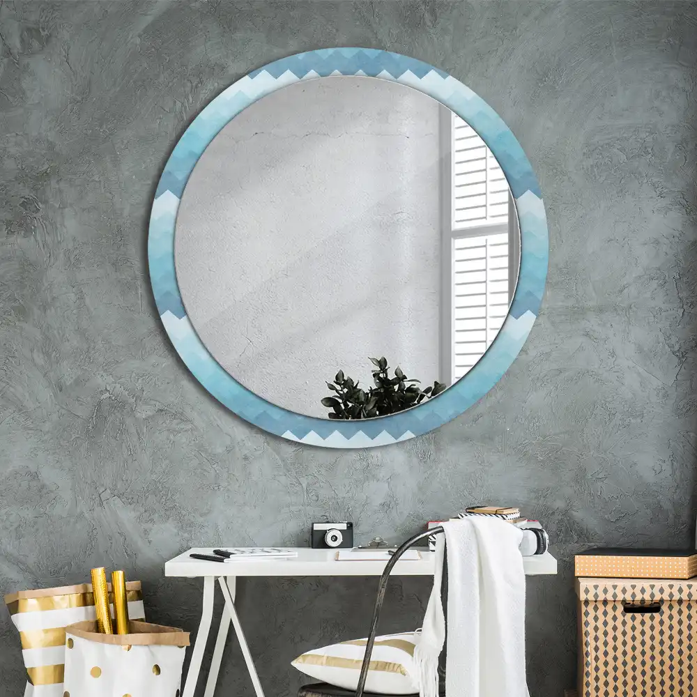 Round wall mirror decor Blue chevron