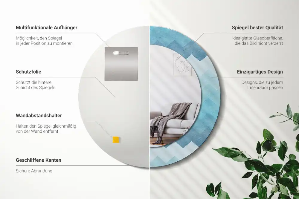 Round wall mirror decor Blue chevron