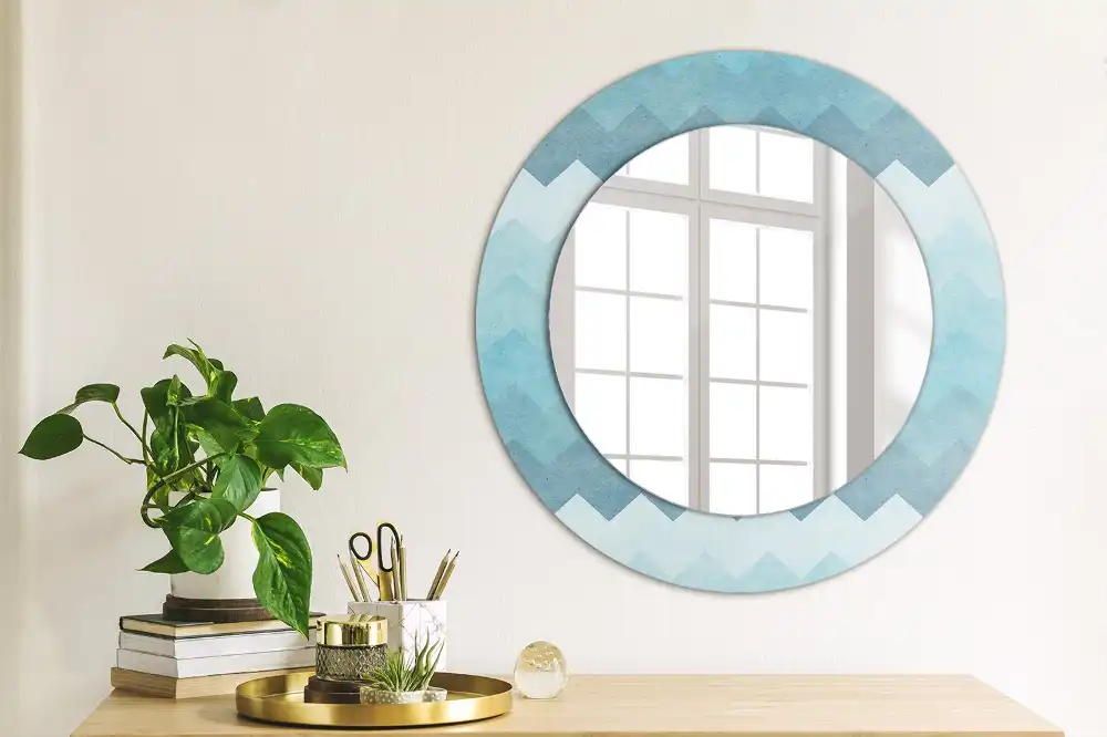 Round wall mirror decor Blue chevron