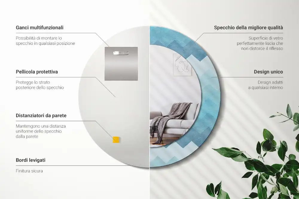 Round wall mirror decor Blue chevron