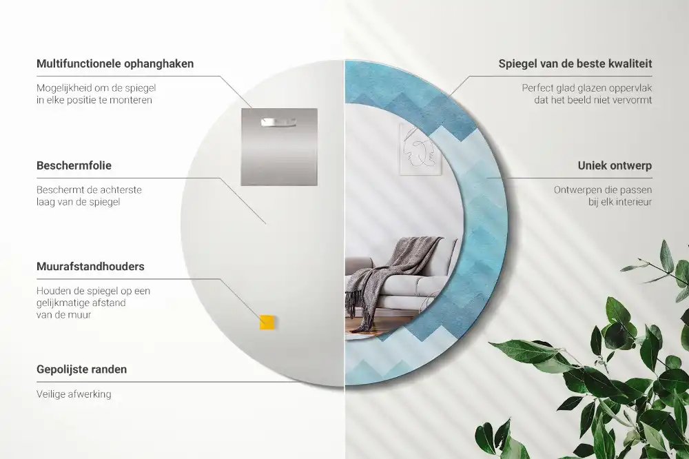 Round wall mirror decor Blue chevron