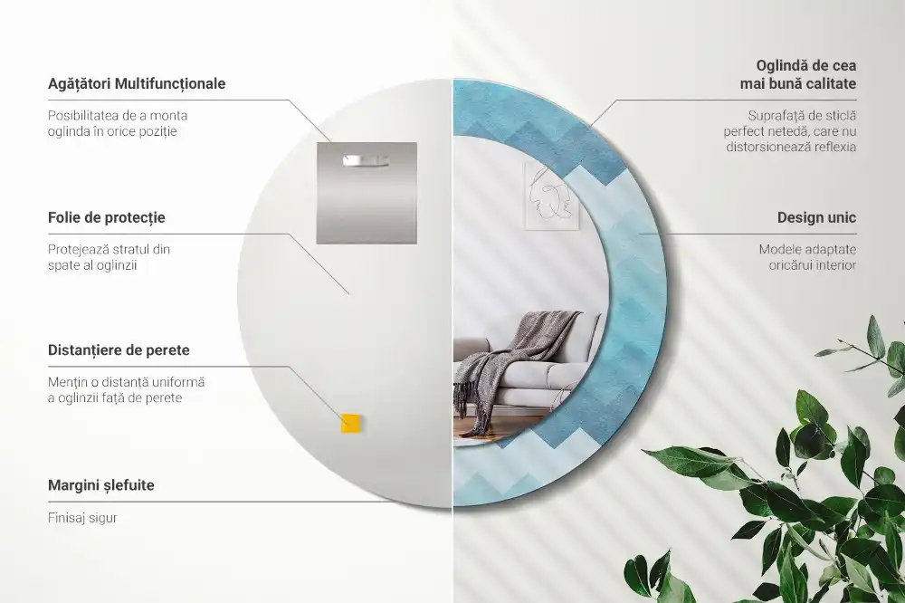 Round wall mirror decor Blue chevron