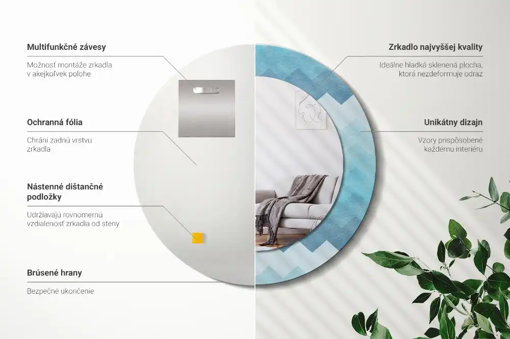 Round wall mirror decor Blue chevron