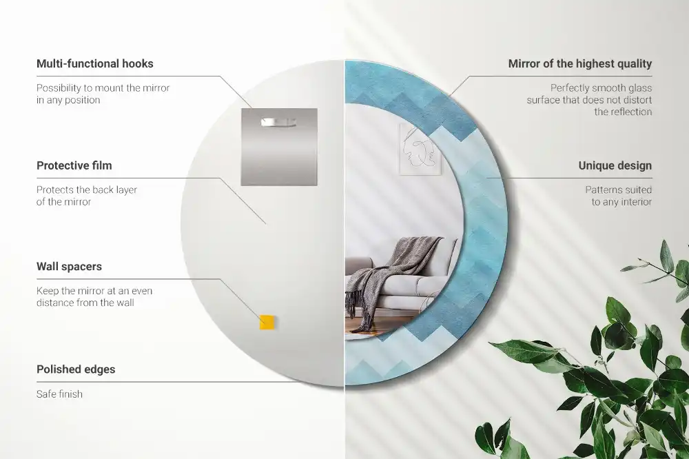 Round wall mirror decor Blue chevron