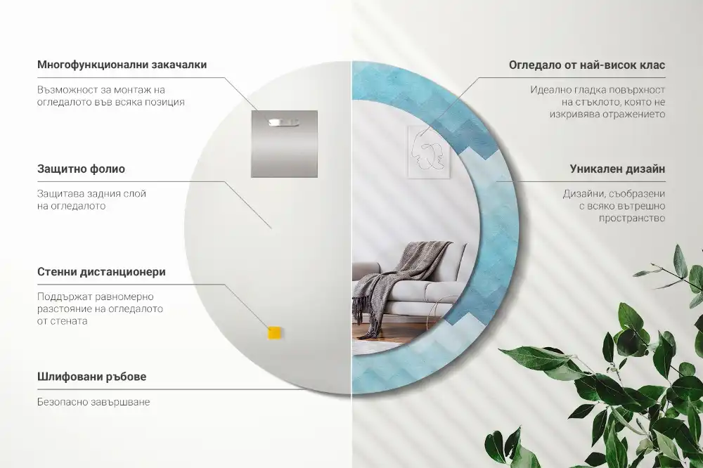 Round wall mirror decor Blue chevron