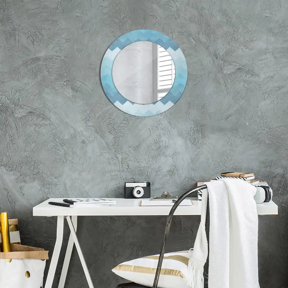 Round wall mirror decor Blue chevron