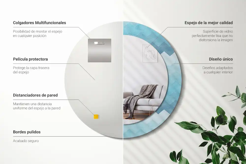 Round wall mirror decor Blue chevron