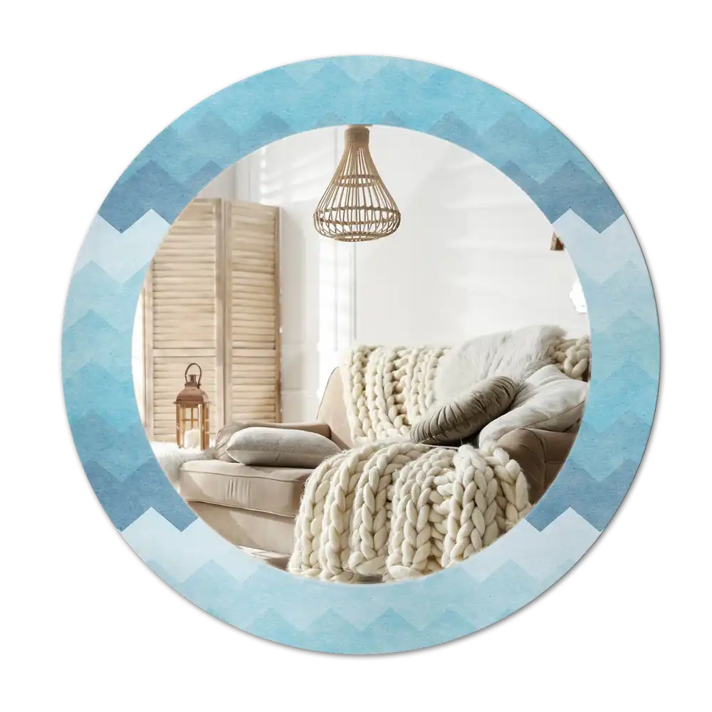 Round wall mirror decor Blue chevron
