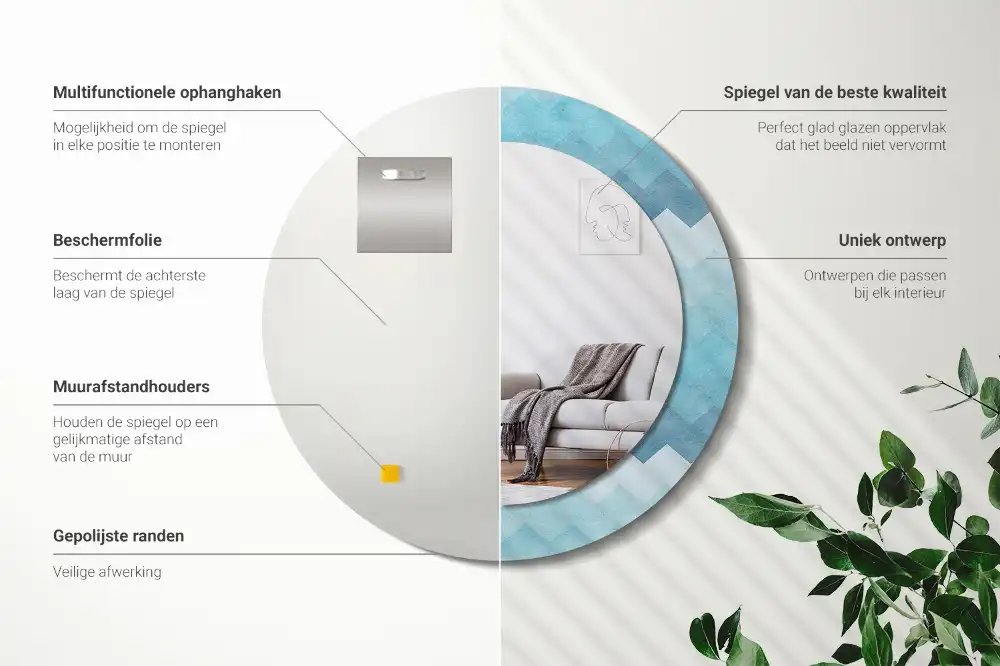 Round wall mirror decor Blue chevron