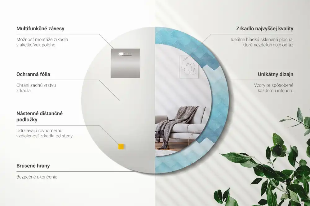 Round wall mirror decor Blue chevron