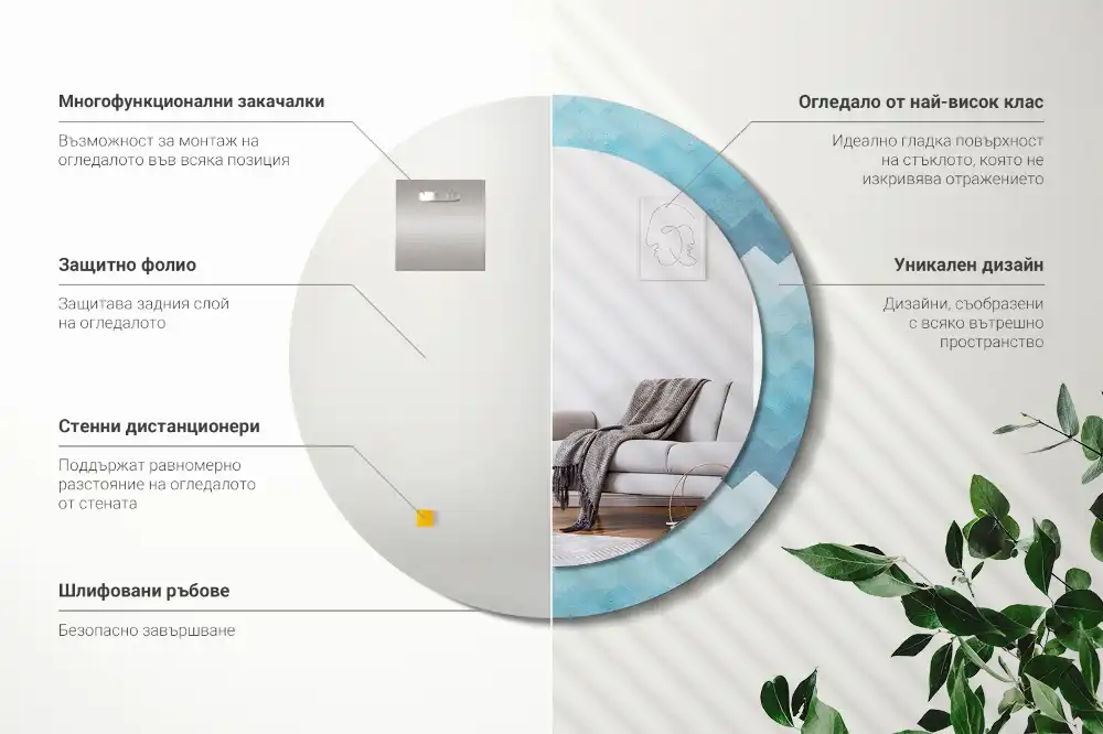 Round wall mirror decor Blue chevron