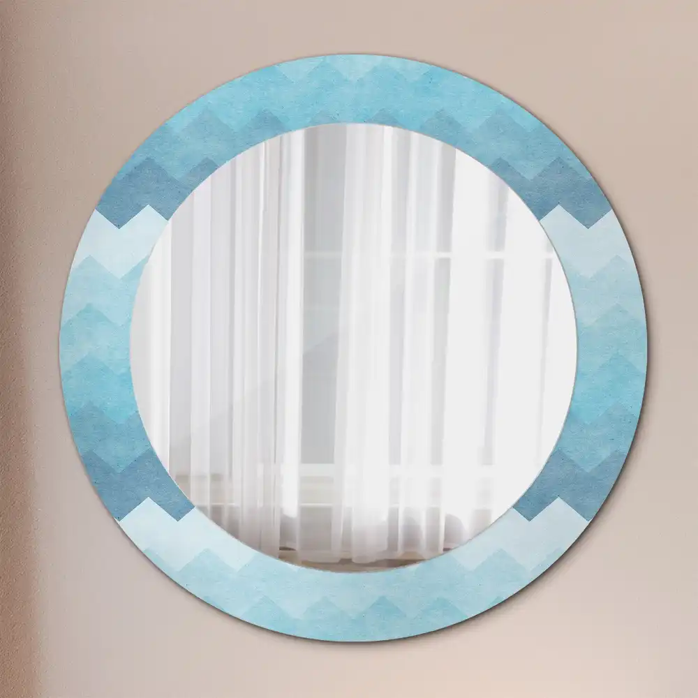 Round wall mirror decor Blue chevron