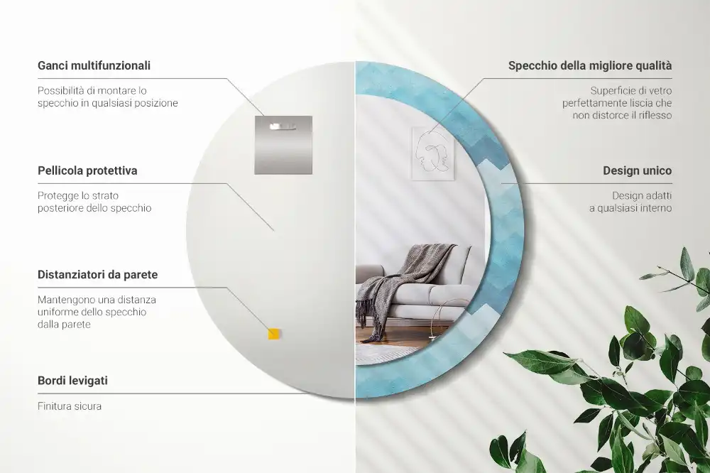 Round wall mirror decor Blue chevron