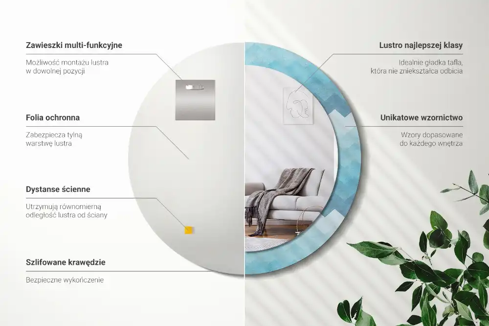 Round wall mirror decor Blue chevron