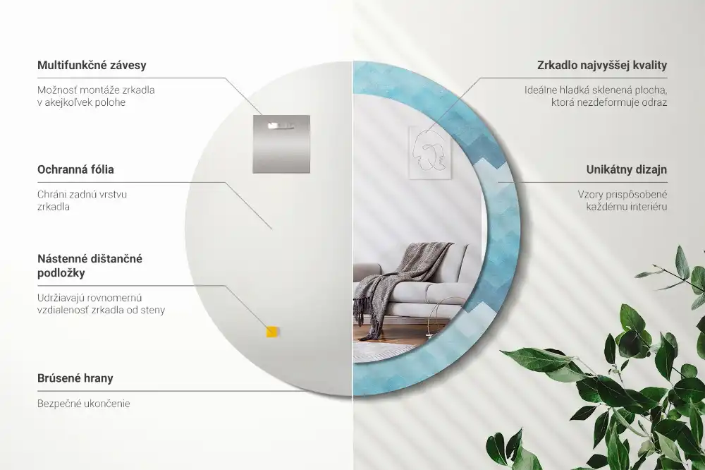 Round wall mirror decor Blue chevron