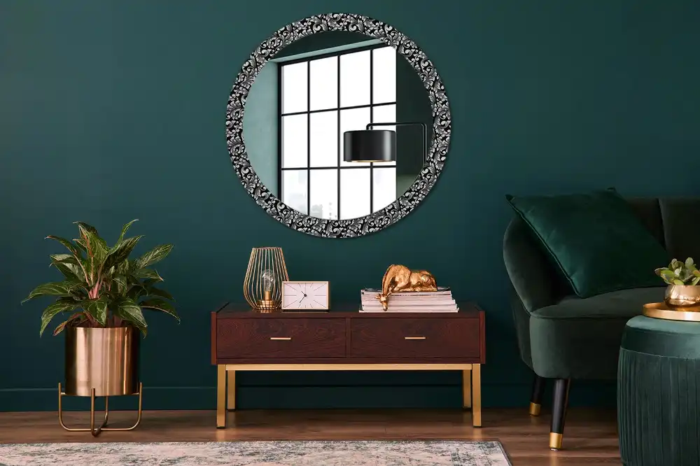 Round mirror frame with print Ornament