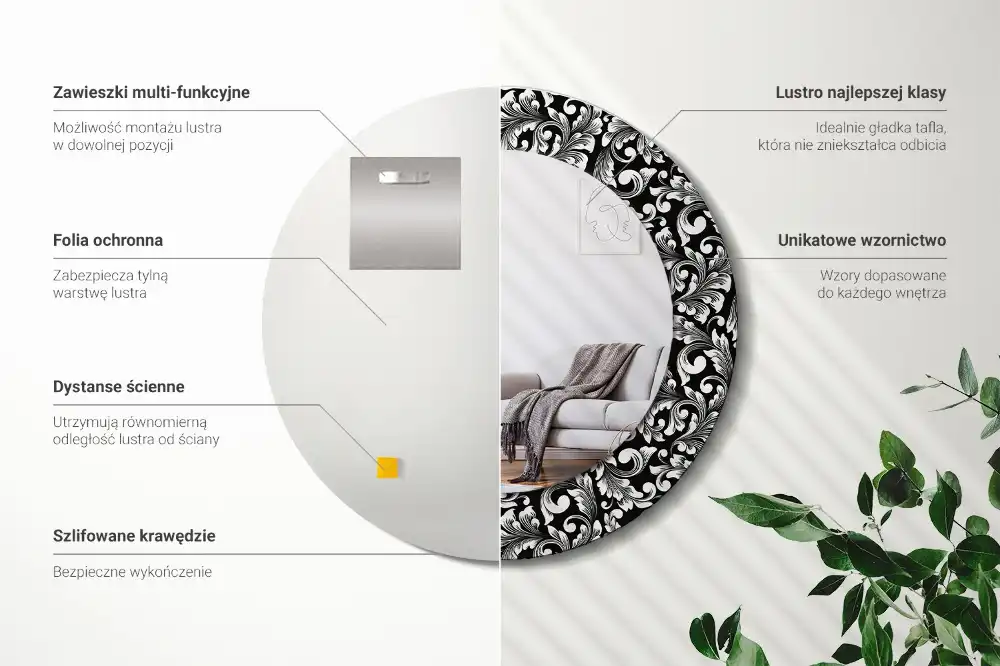 Round mirror frame with print Ornament