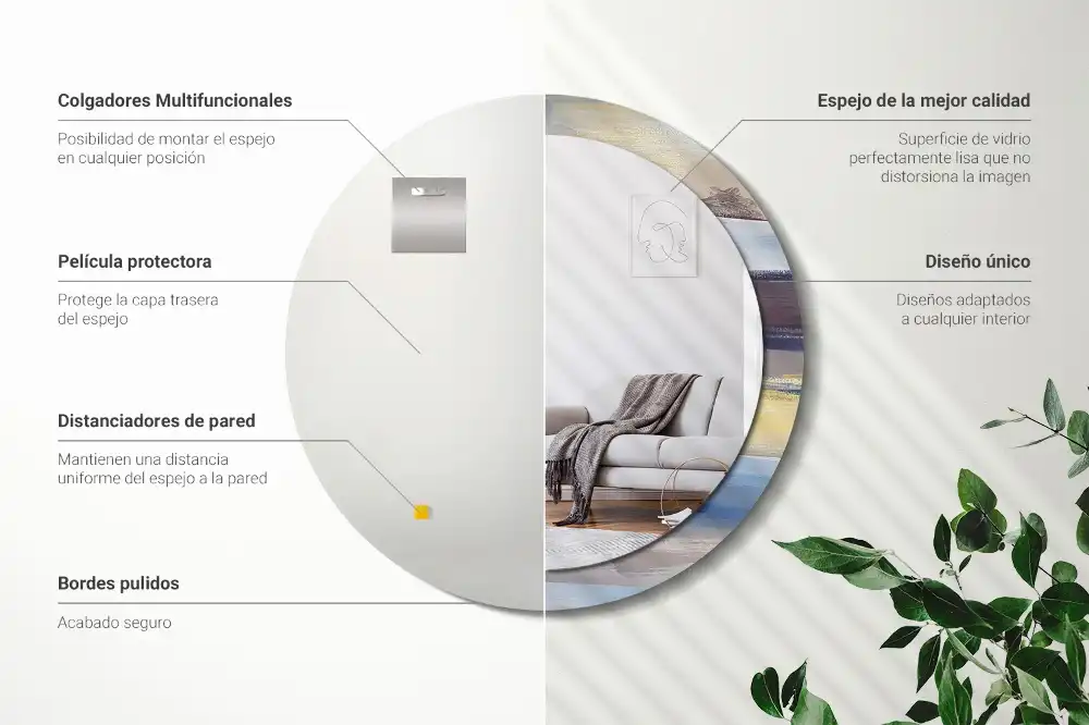 Round printed mirror Abstract painting