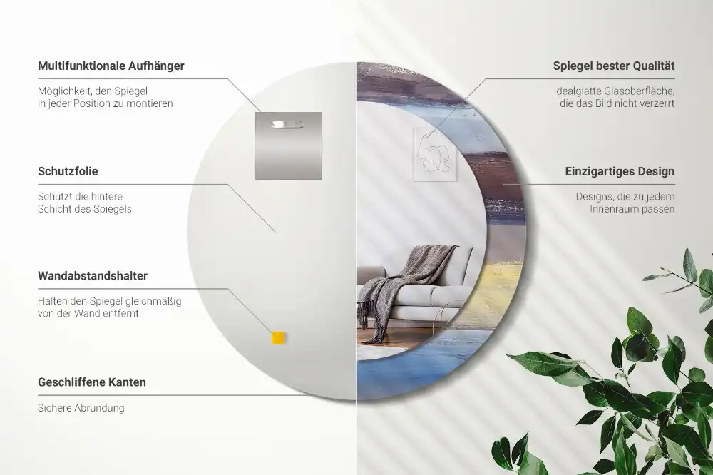 Round printed mirror Abstract painting