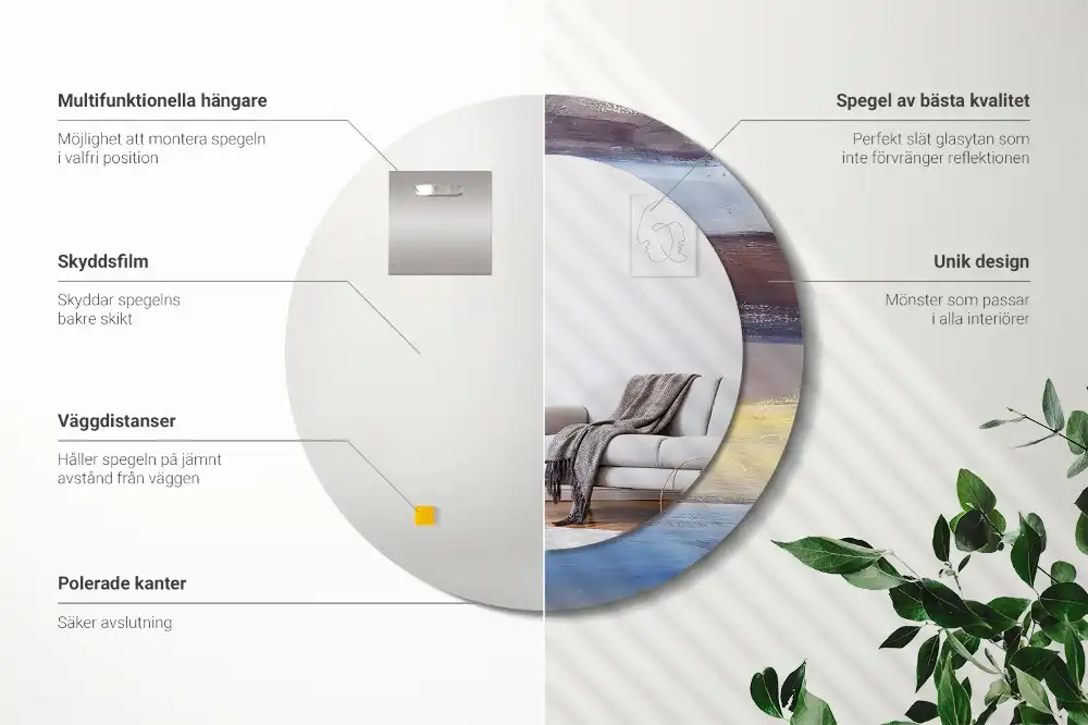 Round printed mirror Abstract painting