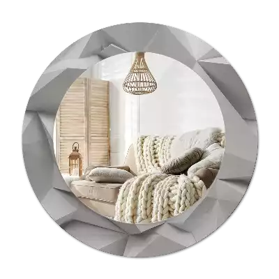 Round mirror frame with print Abstract white crystal
