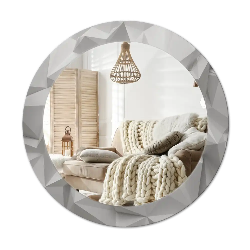 Round mirror frame with print Abstract white crystal