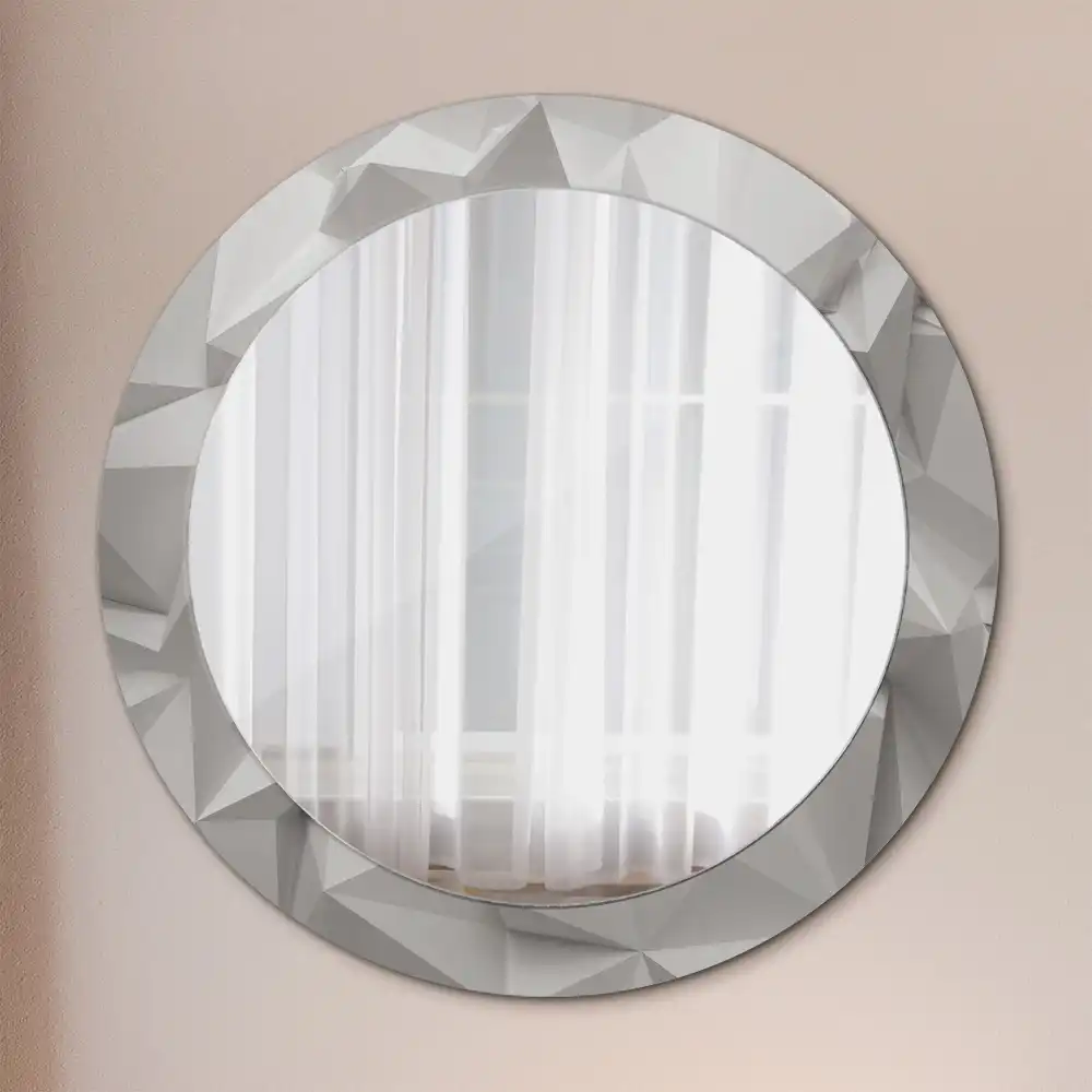Round mirror frame with print Abstract white crystal