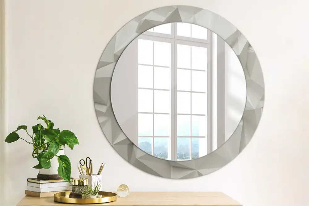 Round mirror frame with print Abstract white crystal