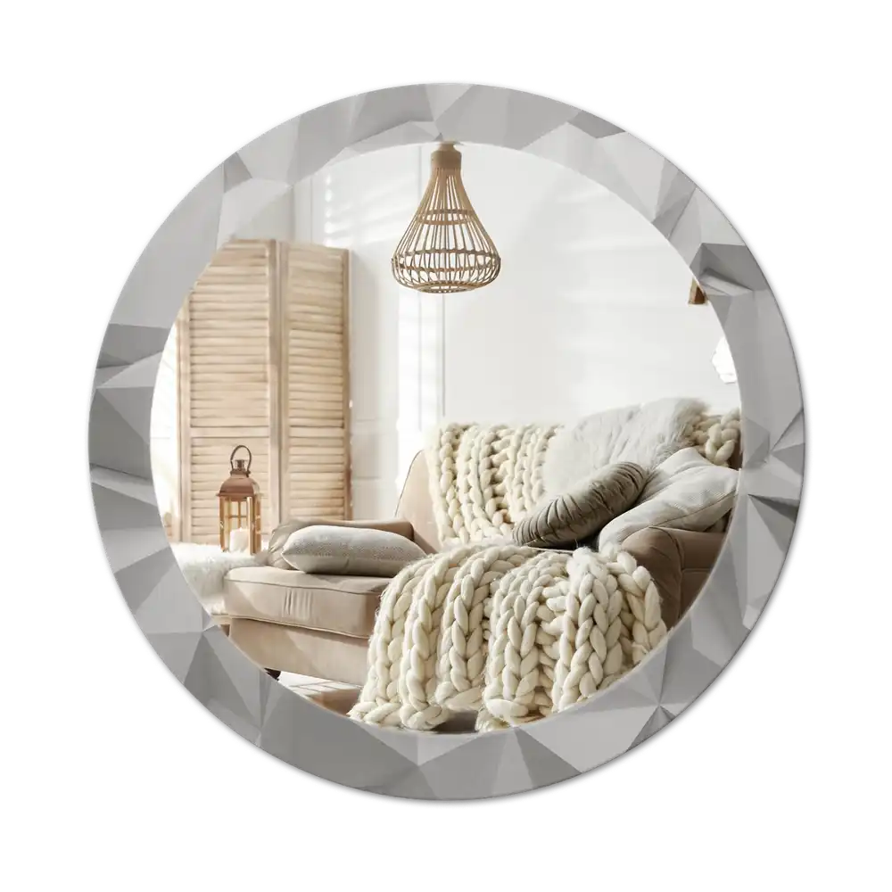 Round mirror frame with print Abstract white crystal